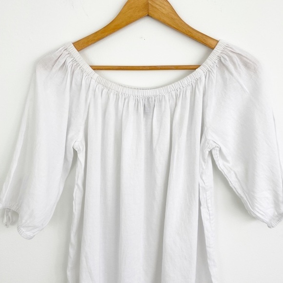 J. Crew Linen Off Shoulder White Rainbow Stripe Coastal Dress Size Medium - Picture 4 of 15